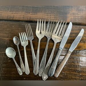 Lot of 9 Assorted Mismatched Silver Plate Stainless Flatware Junk Drawer Lot